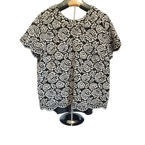 NSR Black White Floral Lace Top Women's Extra Large XL Short‎ Sleeve